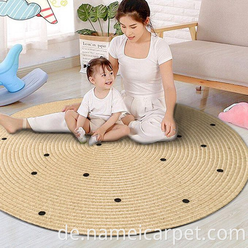 Round Hemp Jute Printed Braided Woven Kids Children Baby Room Carpet Area Rugs Floor Mats